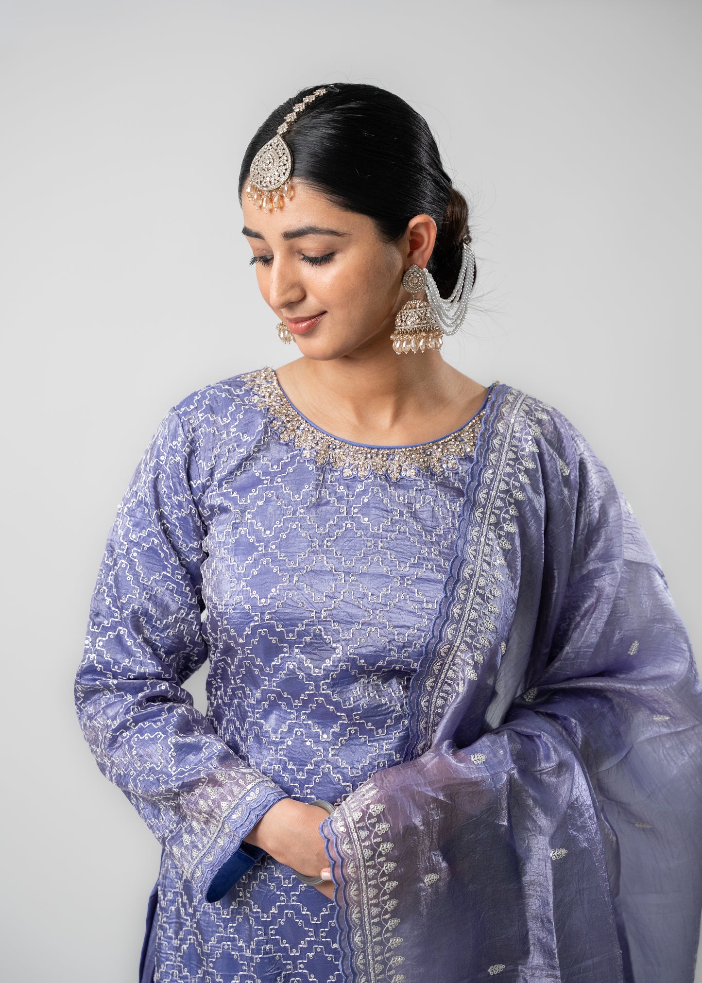 lavender Blue Real Gold Silk Suit