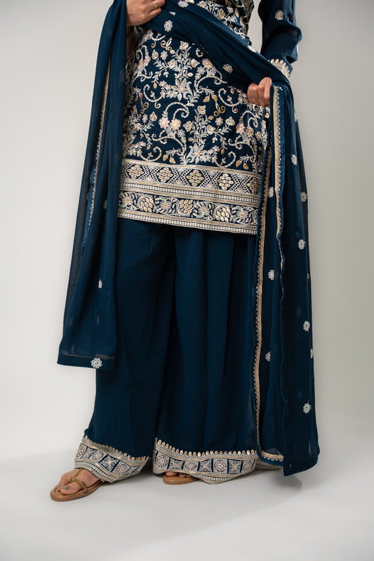 Midnight Blue Embroidered Sharara Suit