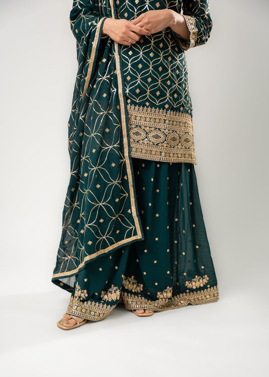 Emerald Geometric Embroidered Suit