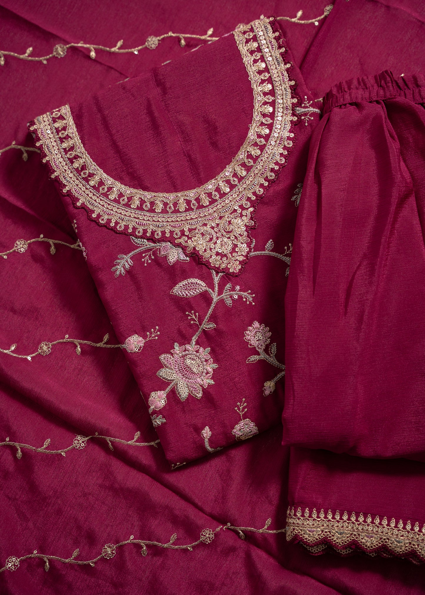 Wine Pink Chinon Sharara Suit