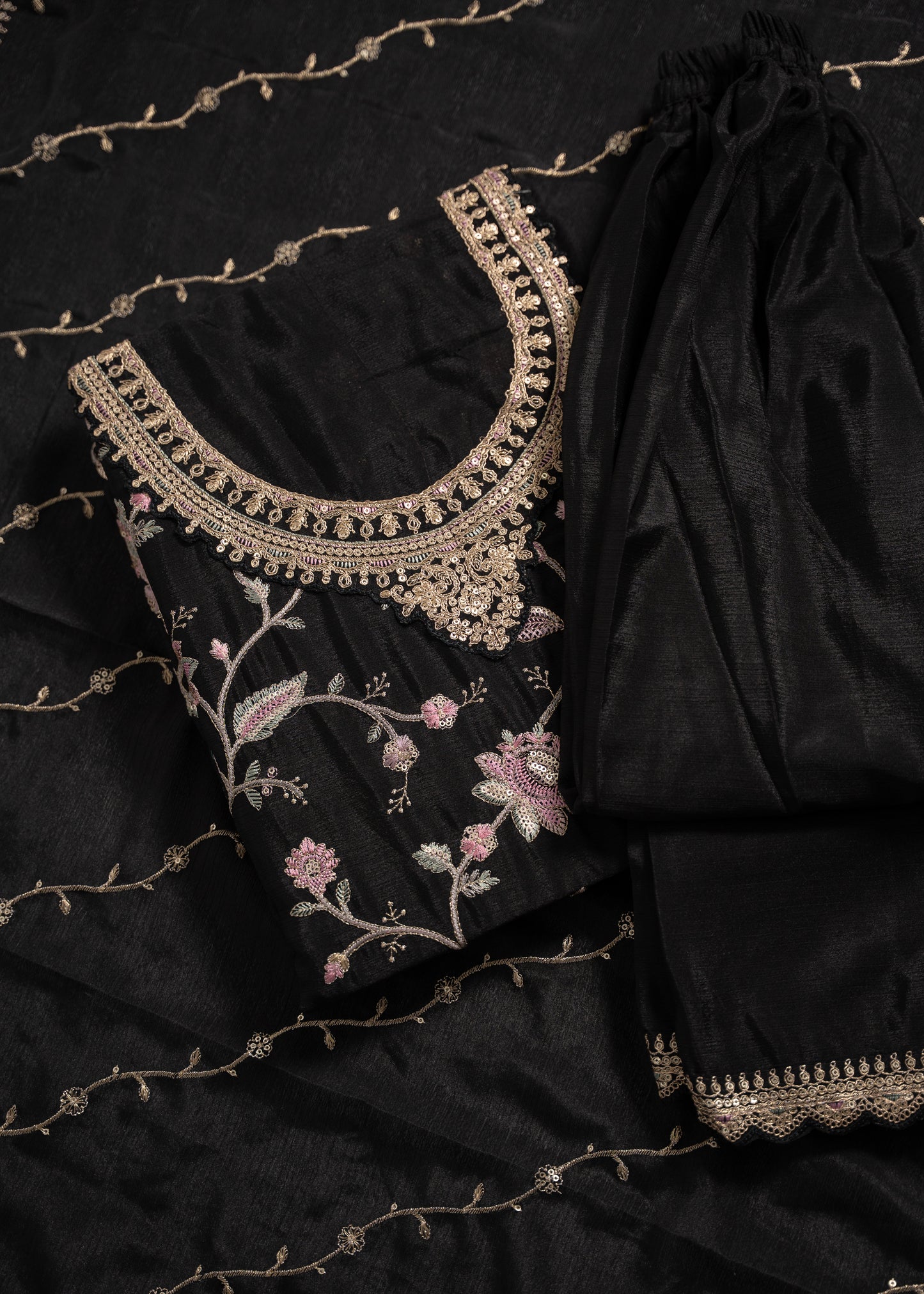 Black Chinon Sharara Suit