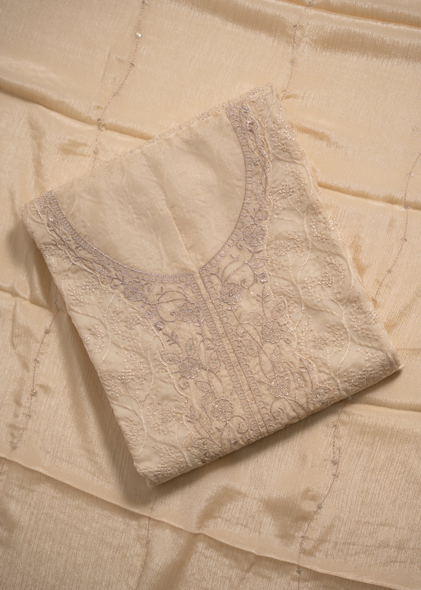Ivory Schiffli Embroidered Organza Unstitched Suit Set