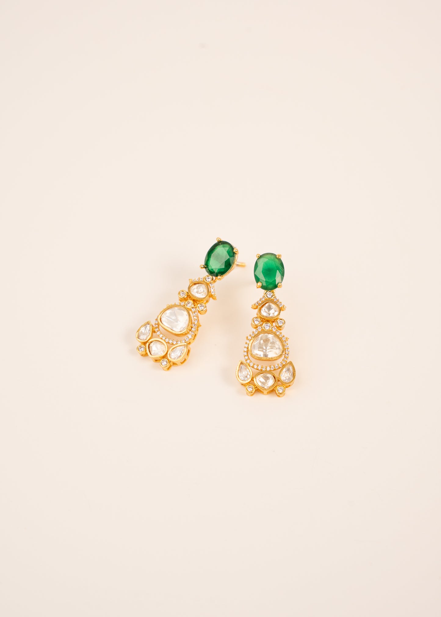 Kundan Necklace Set/ Indian Jewelry Set/ Wedding Necklace Set/ Green Stone Indian Wedding Set