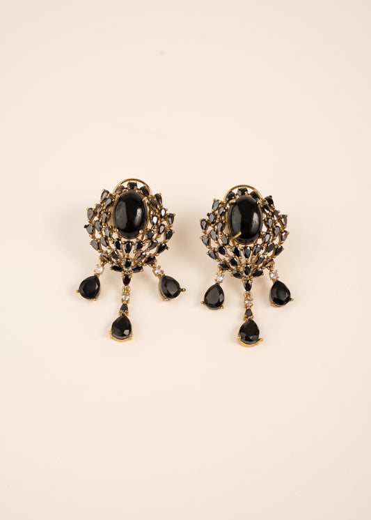 Antique Gold & Black Drop Earrings/ Chandbali Style Earrings/ Festive Jewelry/ Indian Jewelry/ Minimalistic Jewelry/ Studs