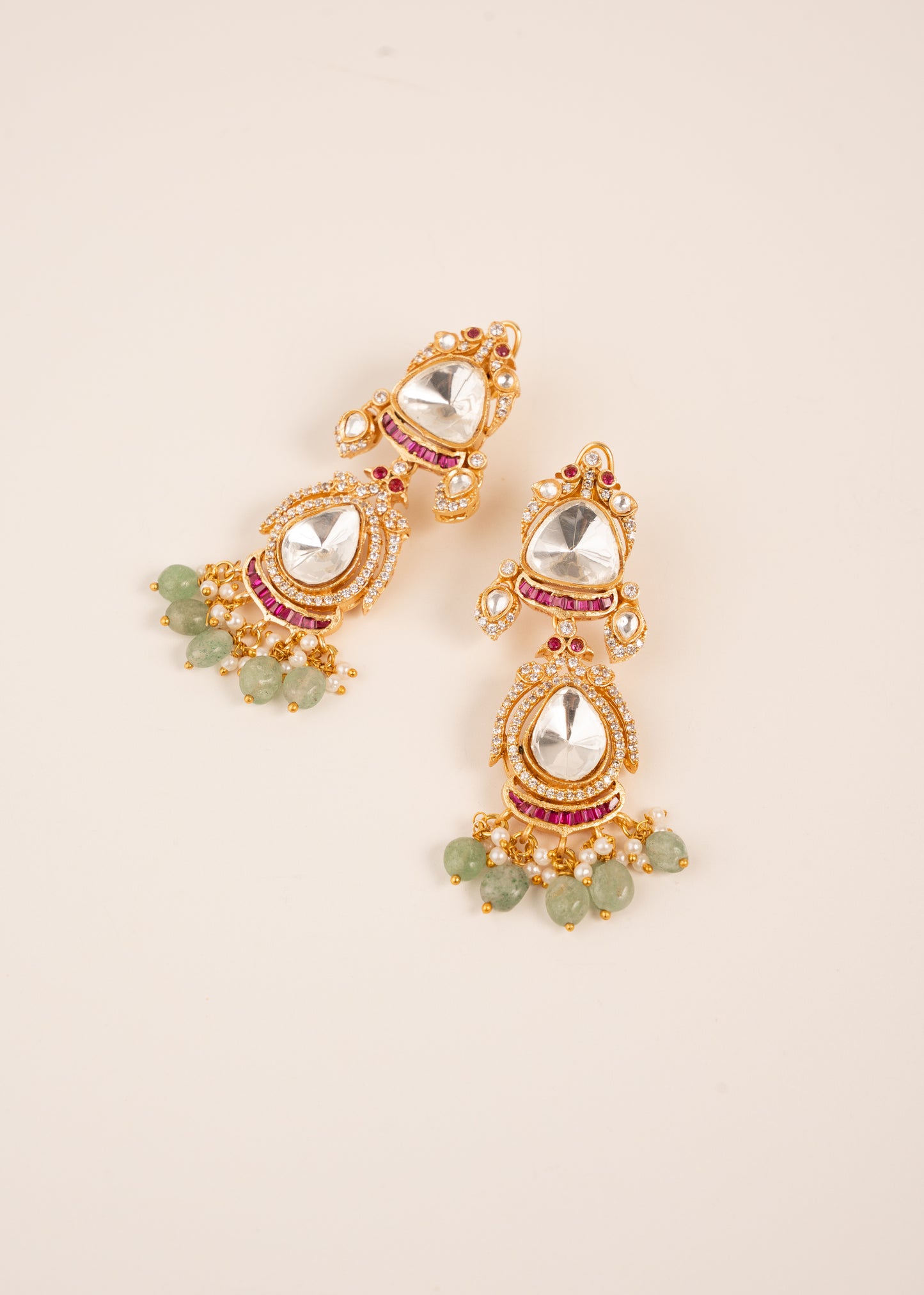 Kundan Bridal Necklace Set, Indian Jewelry, Mint Green Gemstones