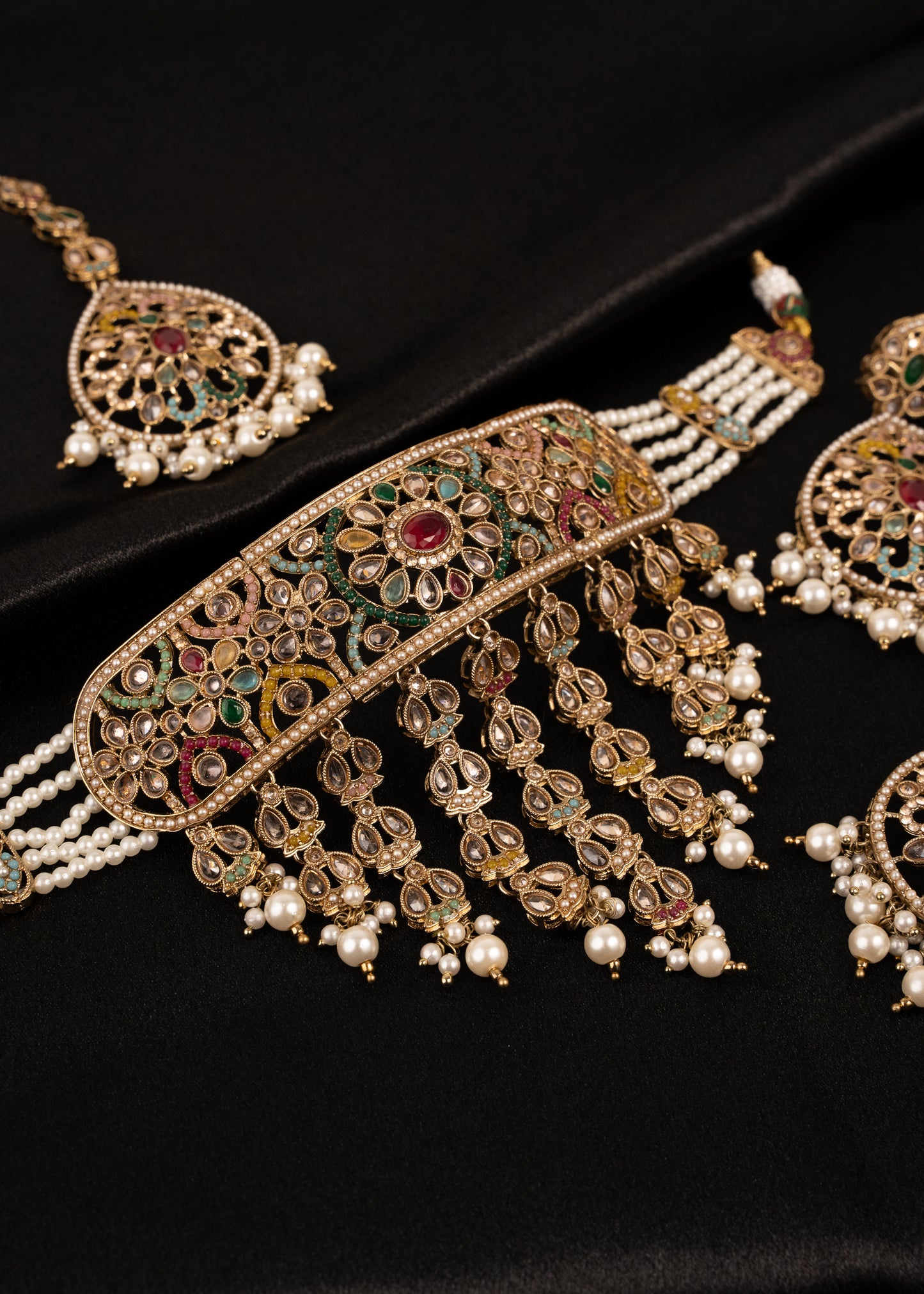 Antique Polki Choker Necklace Set/ Waterfall Design/ Indian Jewellery