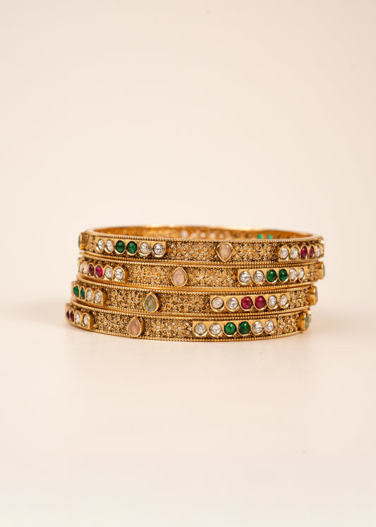 Antique Gold Bangles 4 PC Set