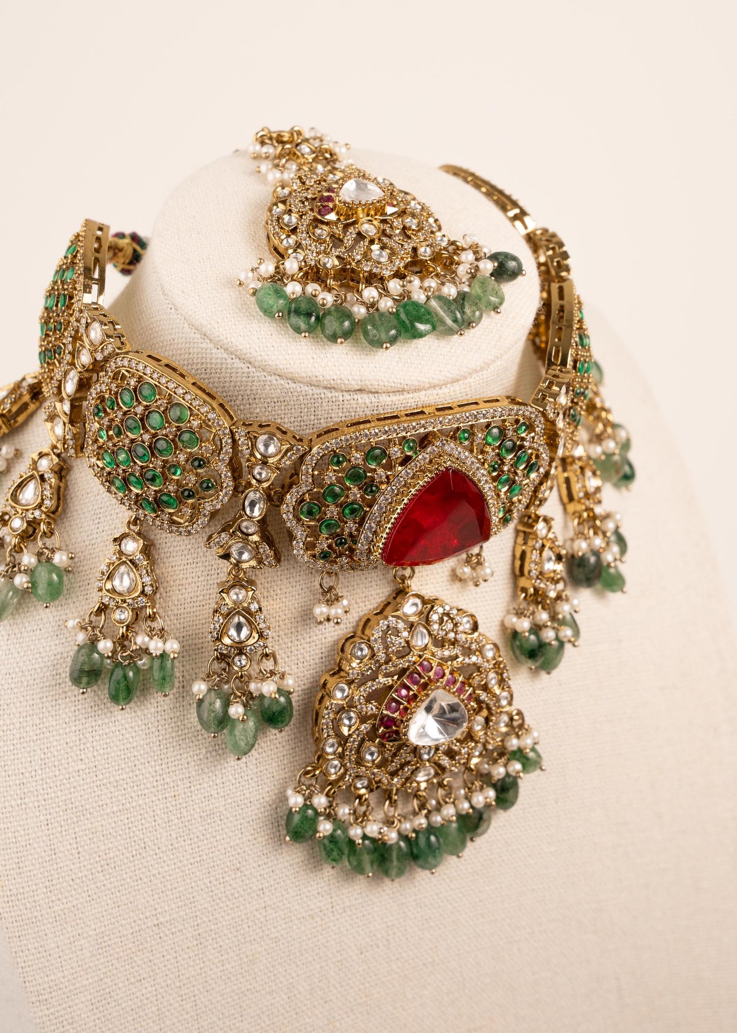 Antique gold designer Choker necklace set/ Ruby,Emerald Gemstone/ Indian jewellery