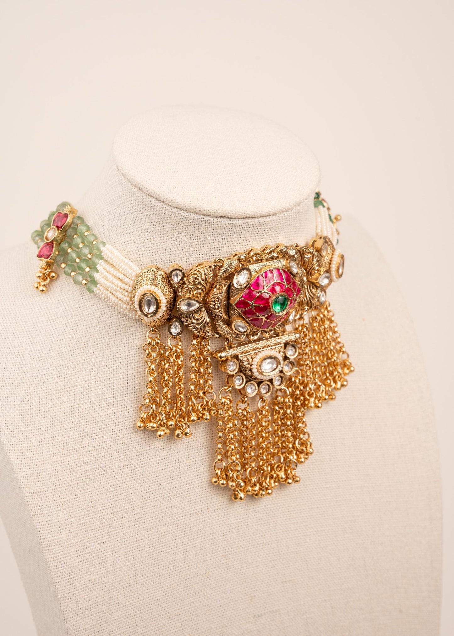 Gold Plated Rajwadi Necklace Set/ Indian Jewelry/ Heritage Jewelry/ One Gram Gold/ South Indian Jewelry/ Kundan Necklace Set (etsy image id: 7896652692)