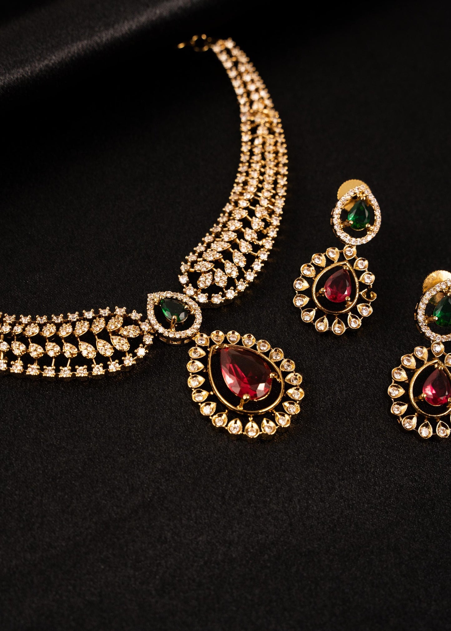 Victorian CZ Diamond Necklace Set/ Bollywood Style/ AD Necklace/ Rose Gold/ Trendy/ Reception (etsy image id: 7937123465)
