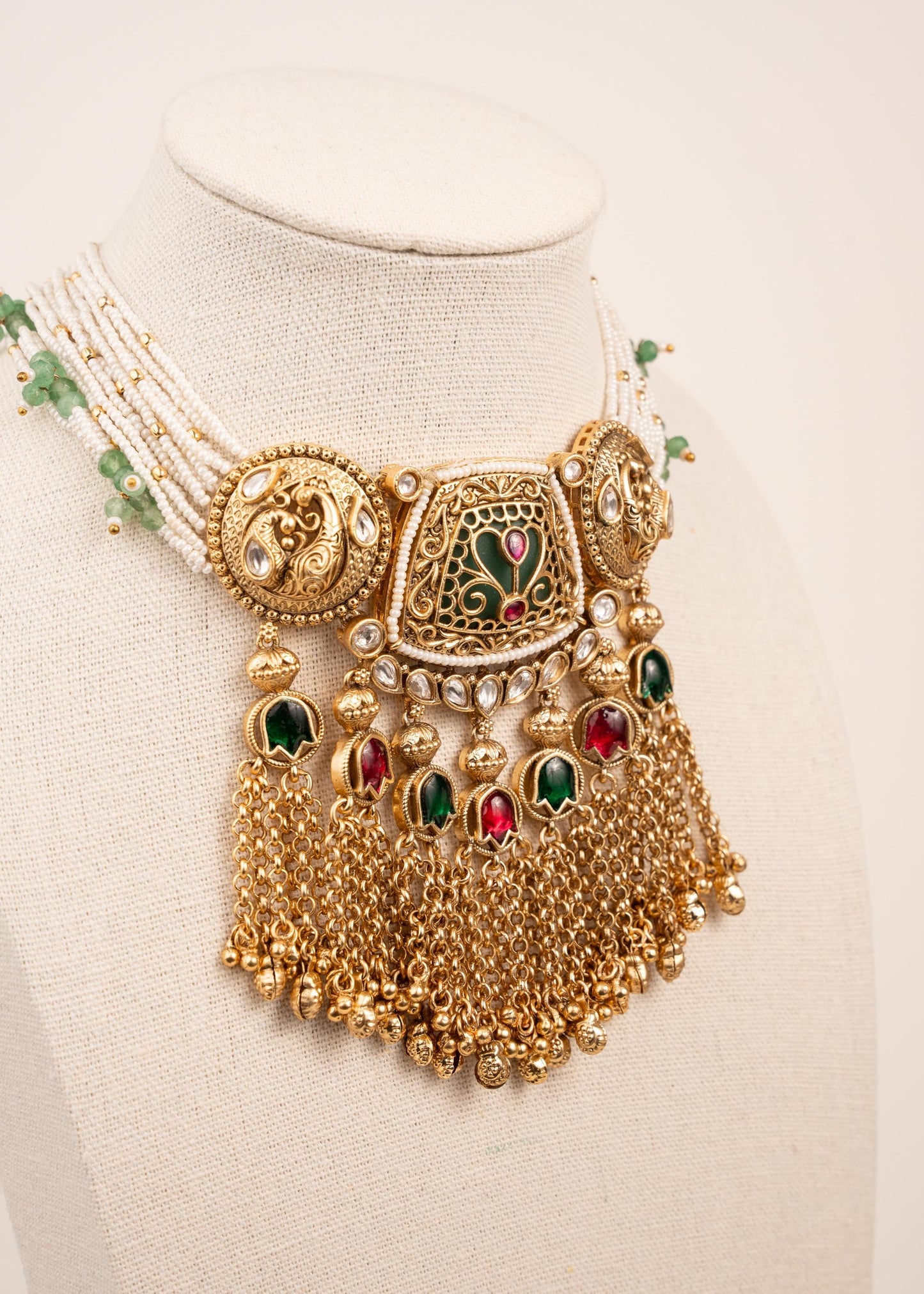 Premium Gold Plated Heritage Meenakari Necklace Set/ Long Bridal Necklace Set/ Indian Jewelry/ Ruby/ Green/ Real Gold Look Necklace (etsy image id: 7944595615)