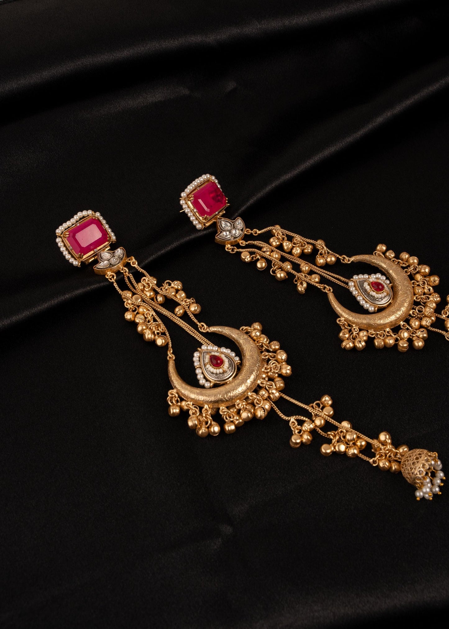 Premium detailed Kashmiri Chandbali Earrings/ Traditional Statement Earrings/ Ghungroo Earrings/ Kashmiri Long Earrings/ Ruby (etsy image id: 7995641954)