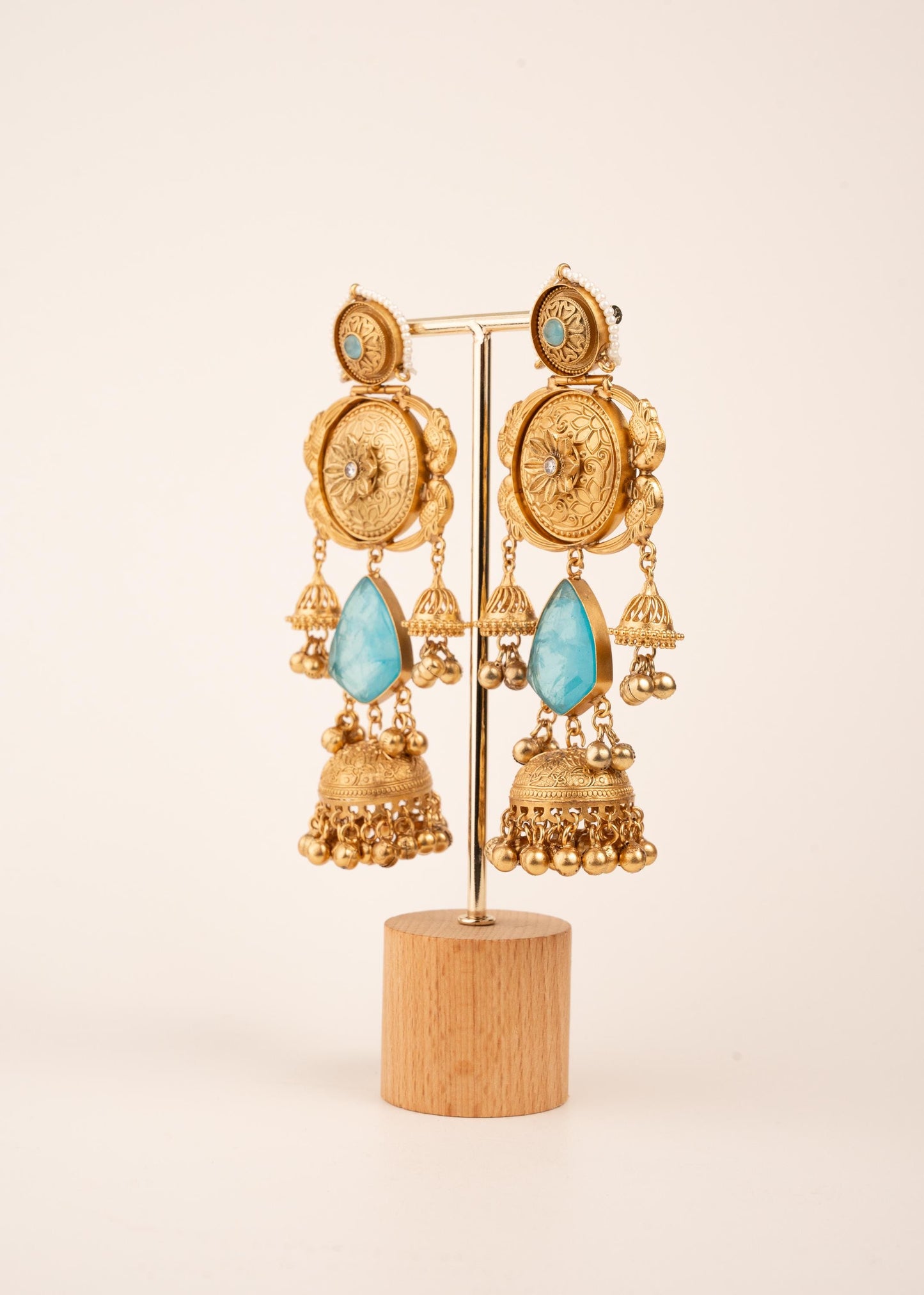 Kashmiri Gold Plated Chandbali Jhumka Earrings/ Ghungroo Earrings/ Indian Earrings/ Blue/ Pink/ Teal/ Wedding Jewelry/ Pakistani Jewelry/ (etsy image id: 8043568505)