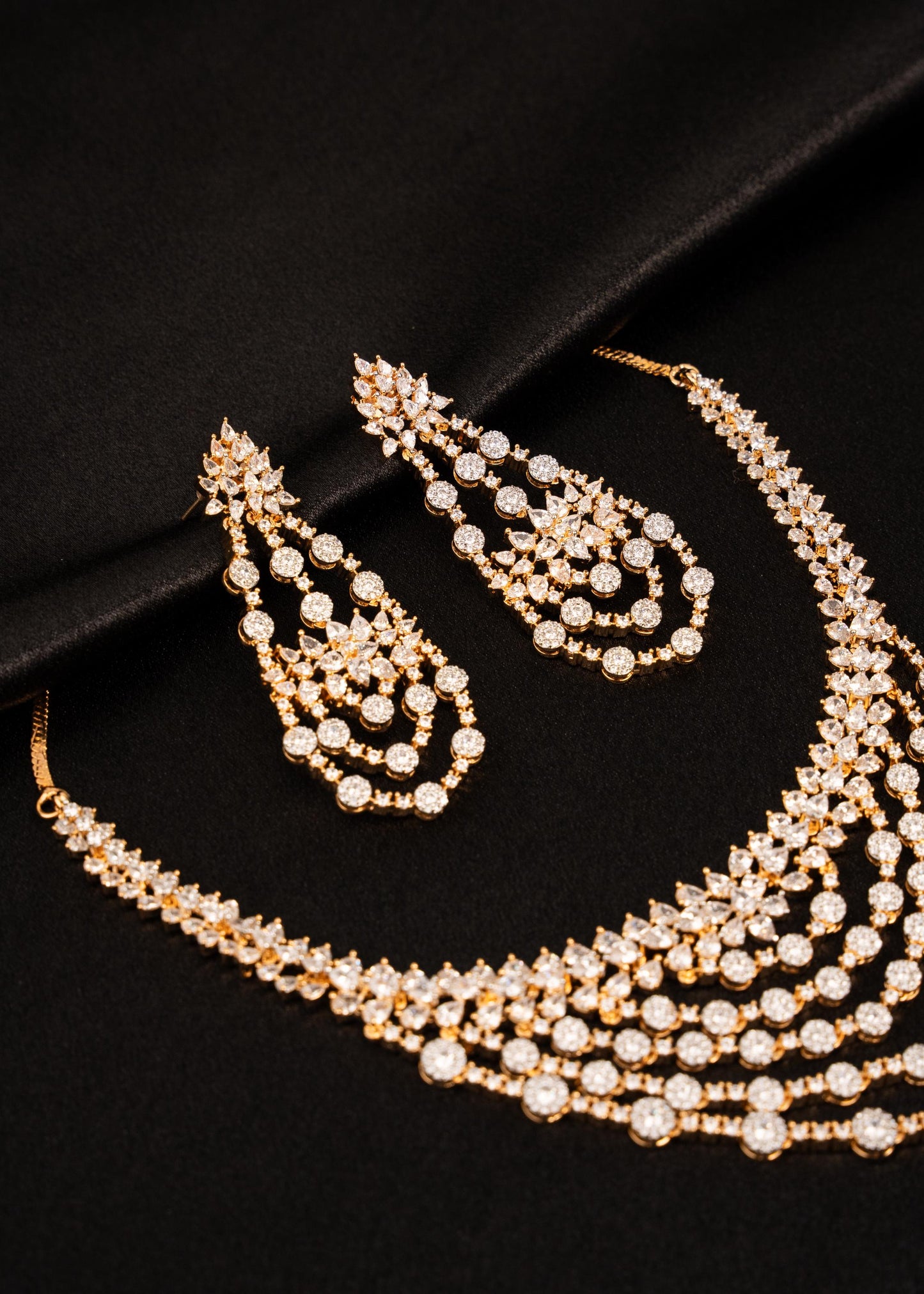 Elegant Moissanite Bridal Necklace Set/ Wedding Jewelry/ Waterfall Moissanite Choker Neecklace Set/ American Diamond Look Moissanite