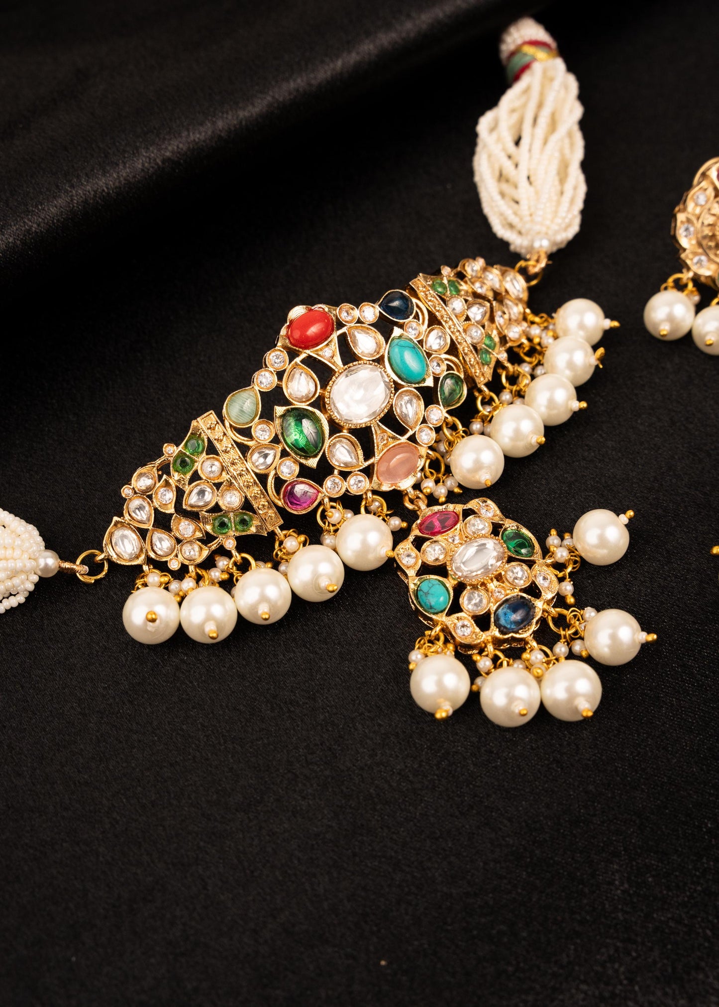 Premium Multicolor Kundan Choker Necklace Set/ Pakistani Jewelry/ Indian Jewelry/ Pearl Drop Necklace/ Festive Wear/ Wedding Jewelry/ Ruby