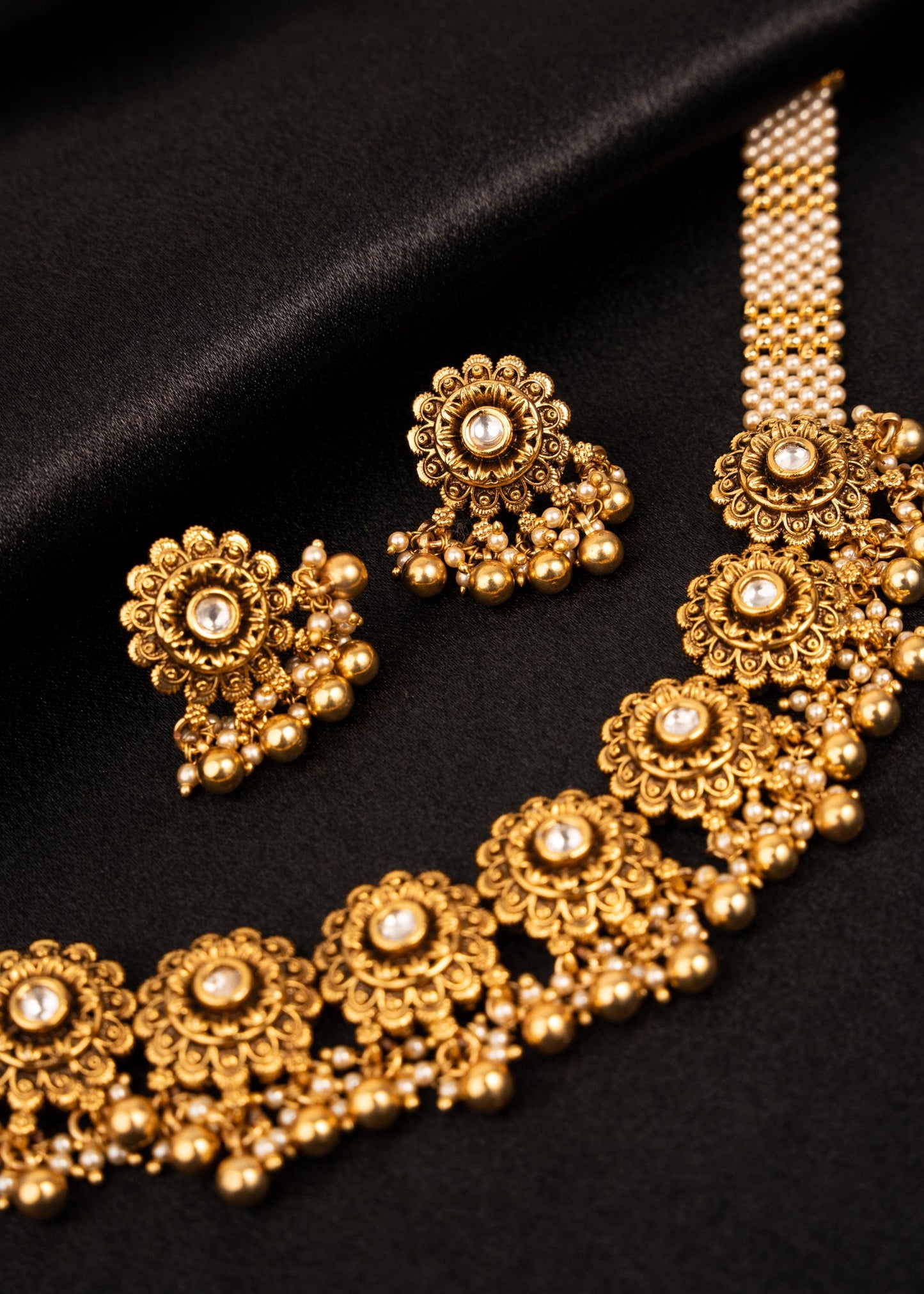 Premium Gold Plated Choker Necklace Set/ Indian Jewelry/ Antique Jewelry/ Indian Bridal Jewelry/ Wedding Jewelry/ Statement Jewelry