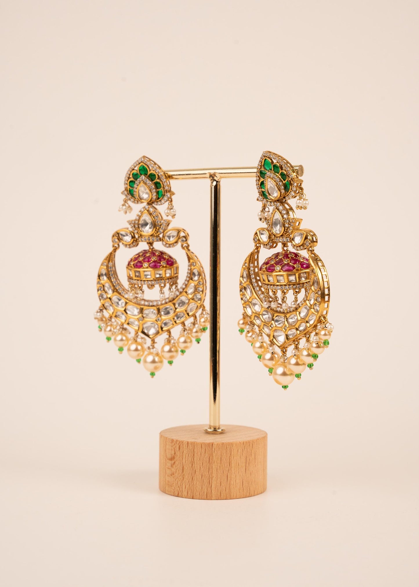 Exclusive Moissanite Earrings/ Chandelier Earrings/ Jhumkas/ Indian Jewelry/ Wedding Jewelry/ Bridal Jewelry/ Emerald/ Statement Earrings