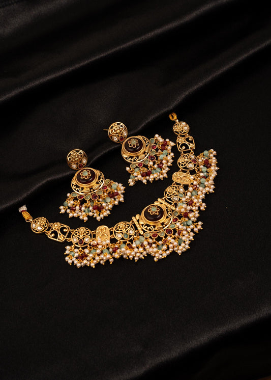 Premium Gold Plated Kundan Choker Necklace/ South Indian Jewelry/ Pakistani Jewelry/ Statement Necklace/ Minimalist Jewelry/ Indian Wedding