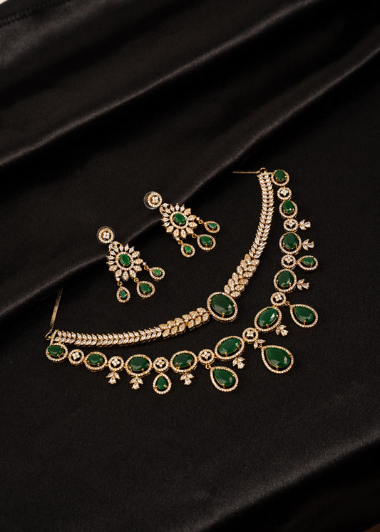 American Diamond Choker necklace Set/ CZ Bridal Necklace/ Statement Necklace/ Bollywood Jewelry/ Bridal Necklace/ Party Wear Jewelry/ Green