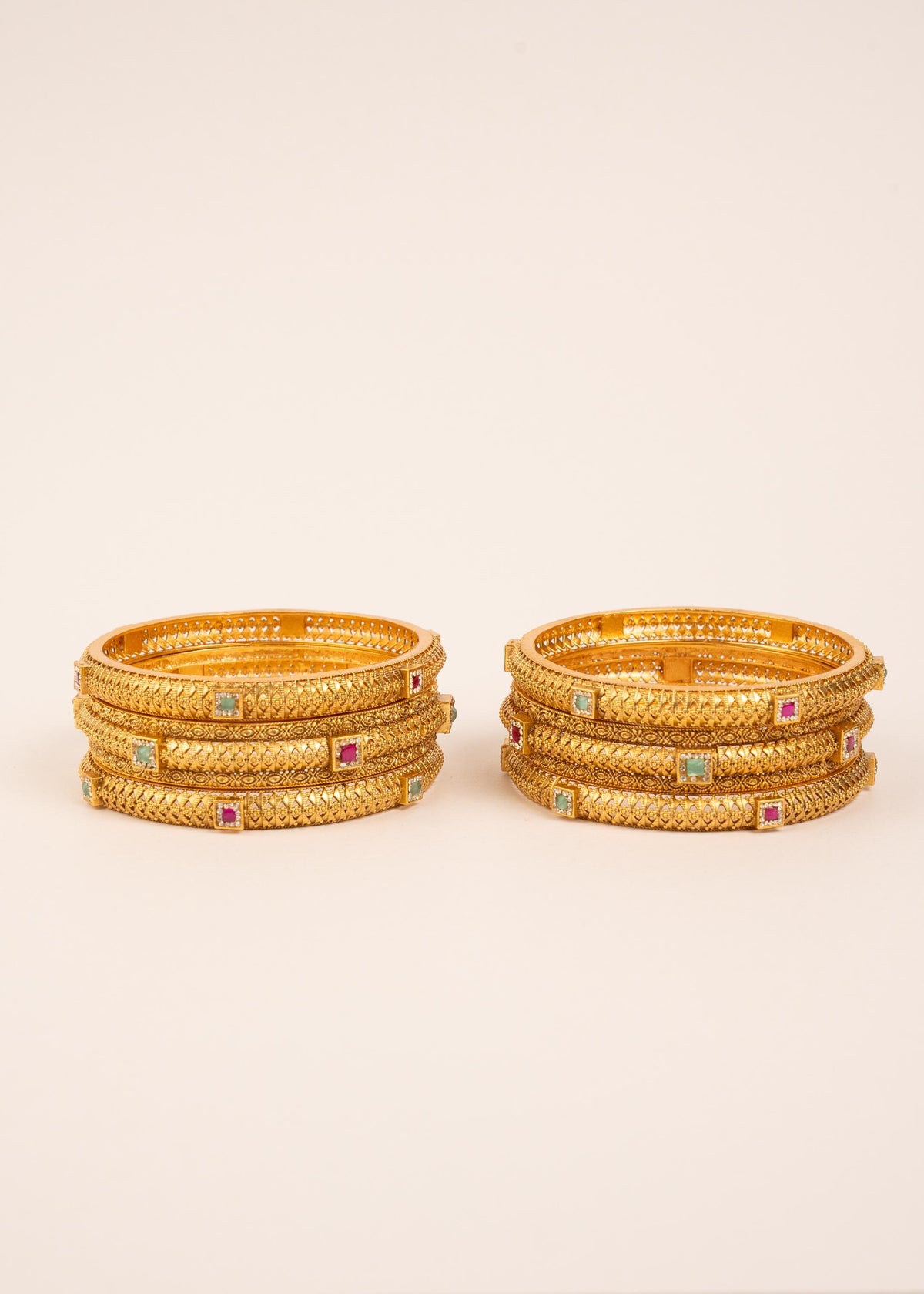 6 Pcs Gold Plated Kada Bangles Set/ Traditional Golden Kada/ Kundan Bridal Bangles/ Wedding Bangles/ Mint Ruby Bangles/ Wedding Bracelet