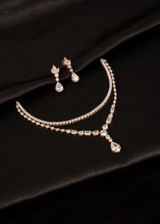 American Diamond Necklace Set/ AD Tennis Necklace/ Crystal Bridal Jewelry/ Drop Earrings/ Reception Jewelry/ Wedding Gift/ Statement Jewelry
