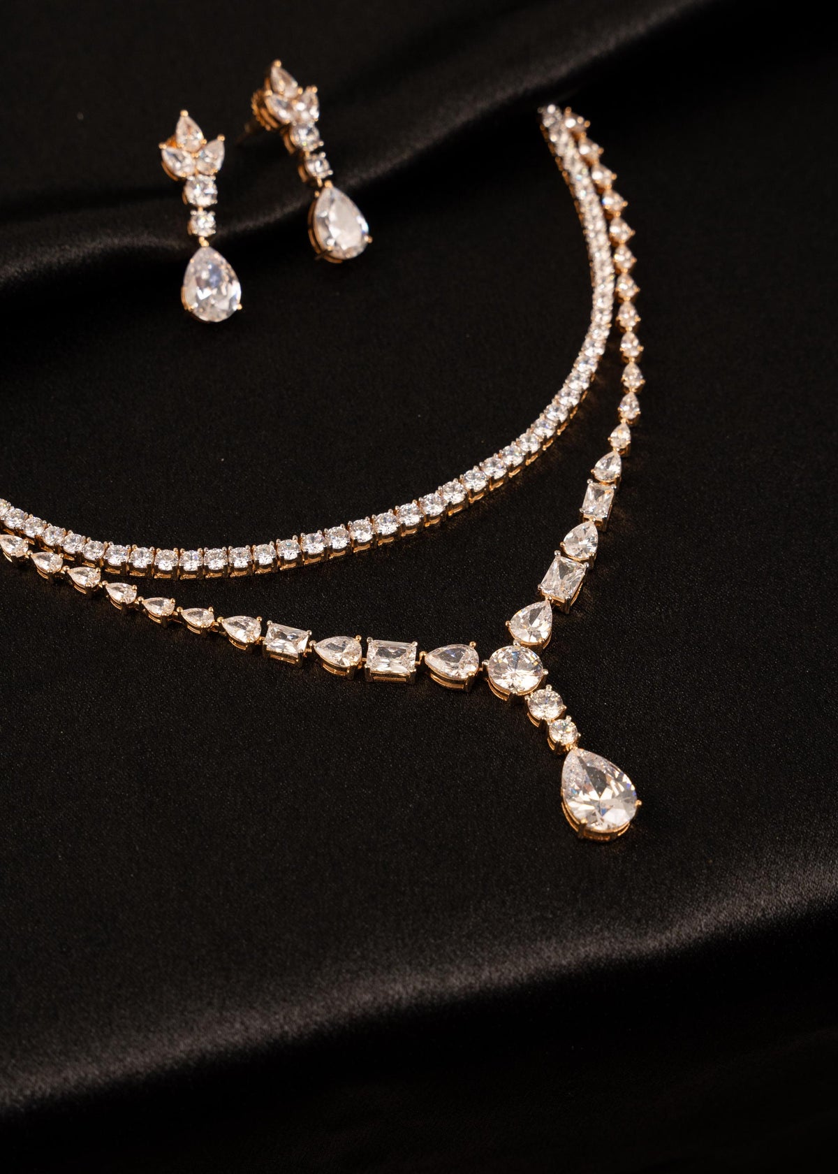 American Diamond Necklace Set/ AD Tennis Necklace/ Crystal Bridal Jewelry/ Drop Earrings/ Reception Jewelry/ Wedding Gift/ Statement Jewelry