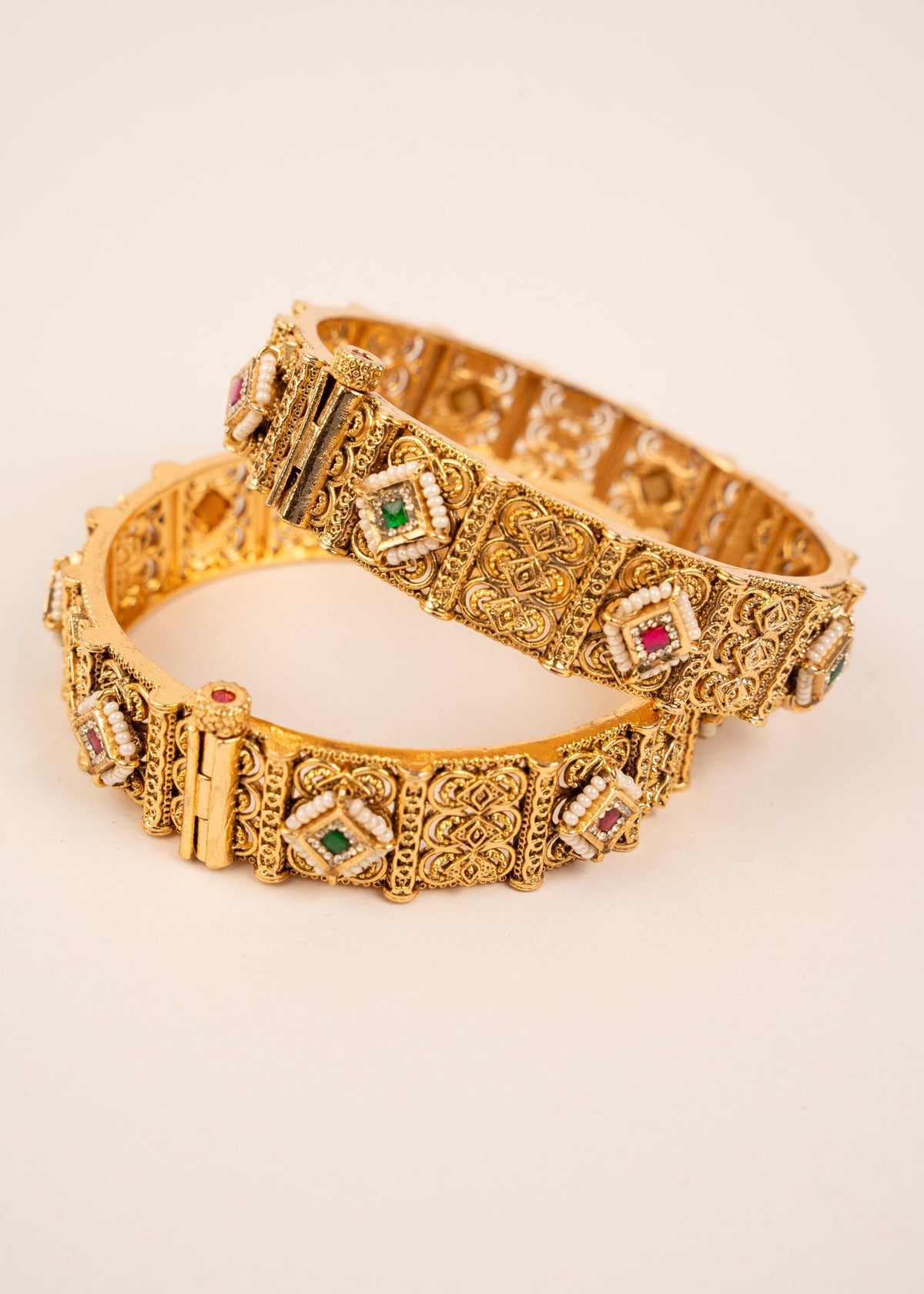 Indian Kundan Openable Kada Bangles/ Bridal Bracelet/ South Indian Bangles/ Gold Plated Bangles/ Green/ Ruby/ Bridal Wedding Bangles