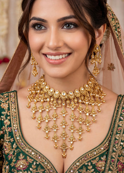 Premium Quality Gold Plated Statement Choker Set/ Indian Gold Plated Jewelry/ Traditional Jewelry/ Real Gold Look Necklace Set