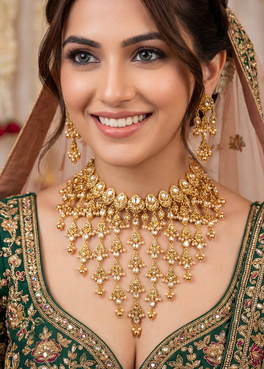 Premium Quality Gold Plated Statement Choker Set/ Indian Gold Plated Jewelry/ Traditional Jewelry/ Real Gold Look Necklace Set