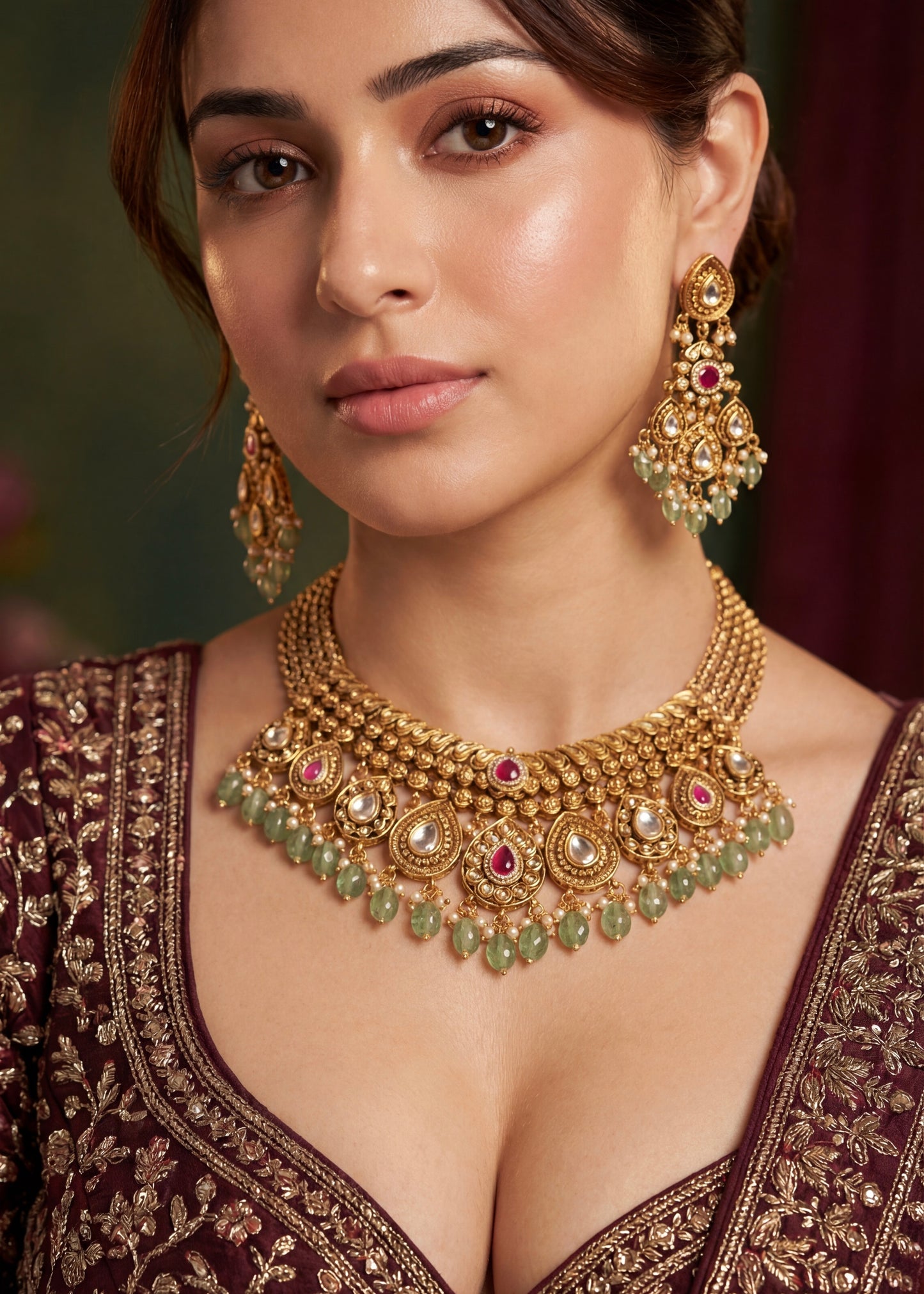 Kundan Heritage Meenakari Necklace Set/ South Indian Necklace Set/ Indian Choker Set/ Indian Gold Plated Jewelry/ Real Gold Look Necklace Set