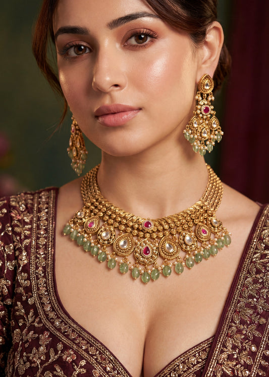 Kundan Heritage Meenakari Necklace Set/ South Indian Necklace Set/ Indian Choker Set/ Indian Gold Plated Jewelry/ Real Gold Look Necklace Set