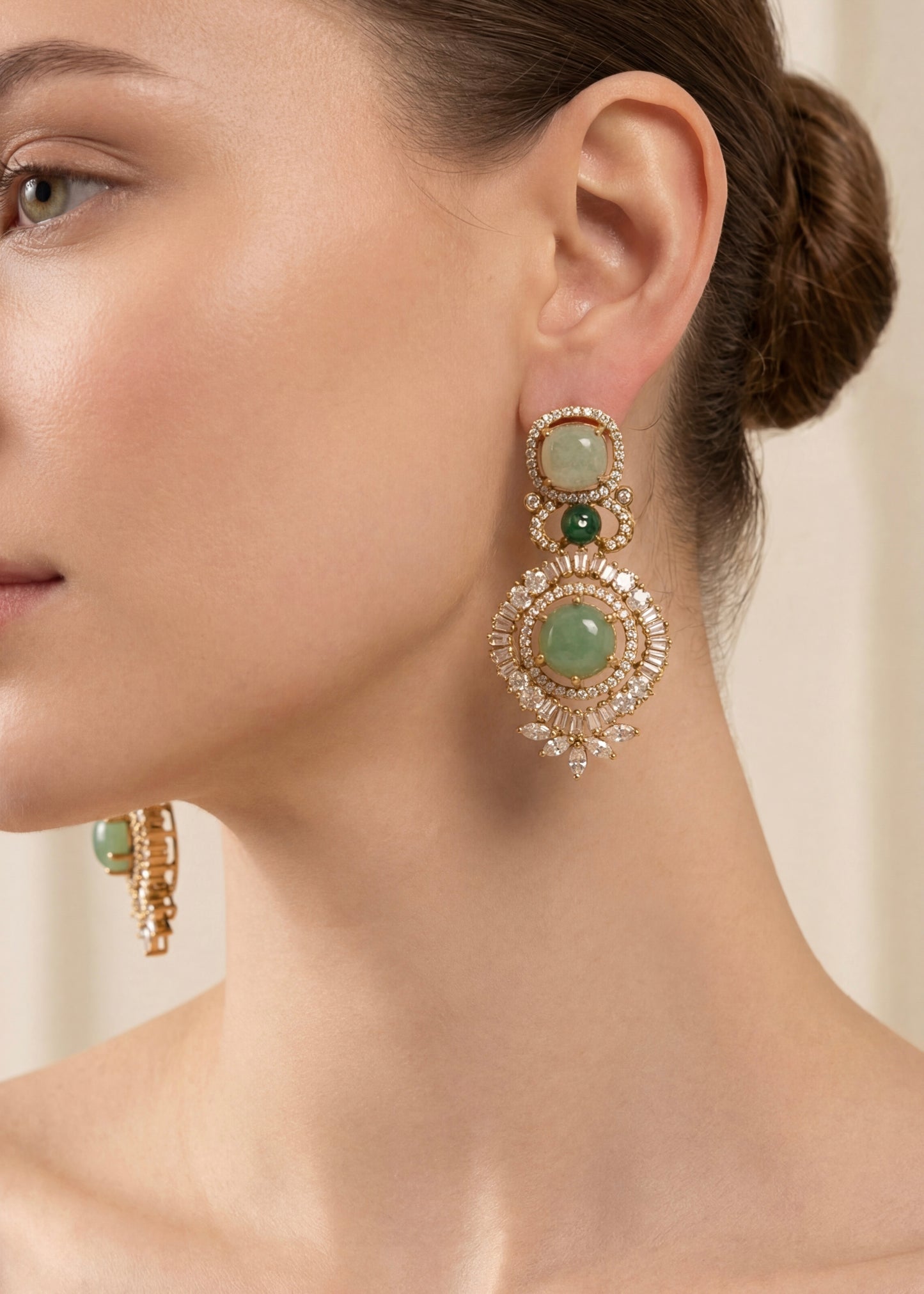 Sabyasachi Inspired Earrings/ Indian jewelry/ Luxury Pastel Green & Gold Earrings