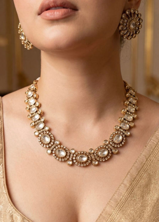 Premium Quality Tyaani Inspired uncut Kundan Polki antique polki Necklace set/ Antique Gold Set/ High Quality Single Line Necklace Set
