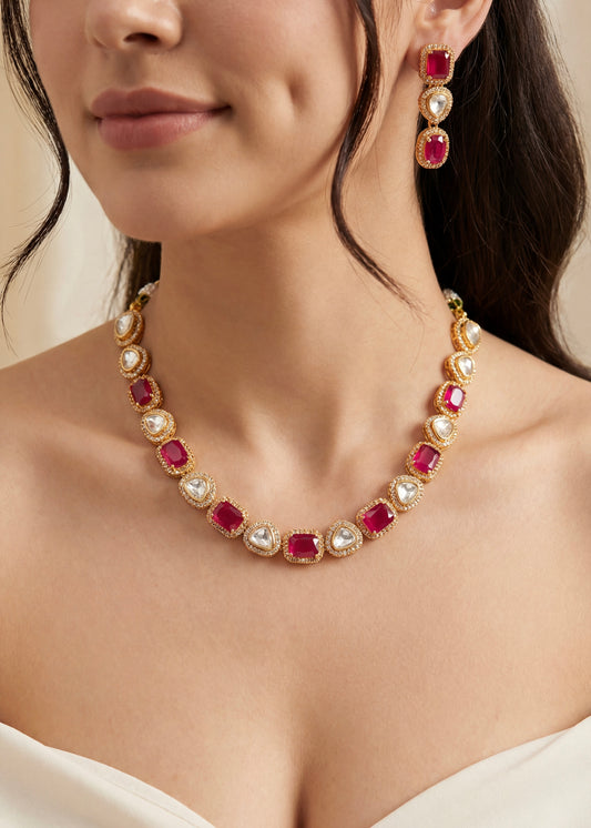 Kundan Necklace Set/ Indian Jewelry Set/ Wedding Necklace Set/ Ruby Stone Indian Wedding Set