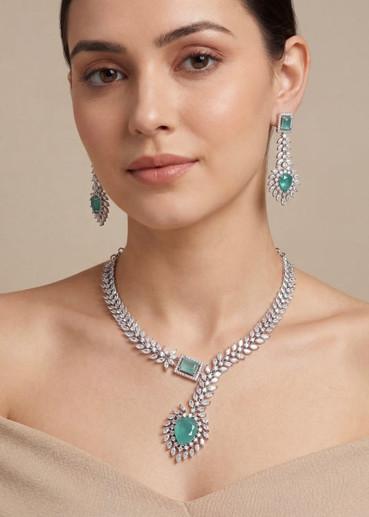 Aqua Blue Crystal AD Necklace Set