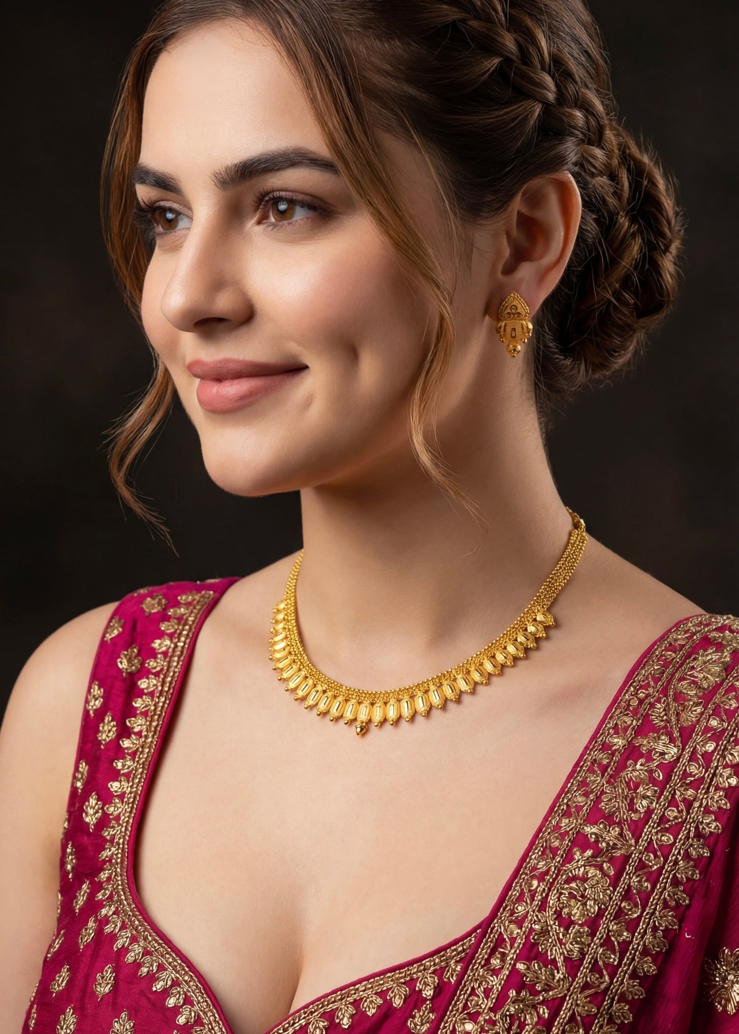 Real Gold Finish Choker Necklace Set