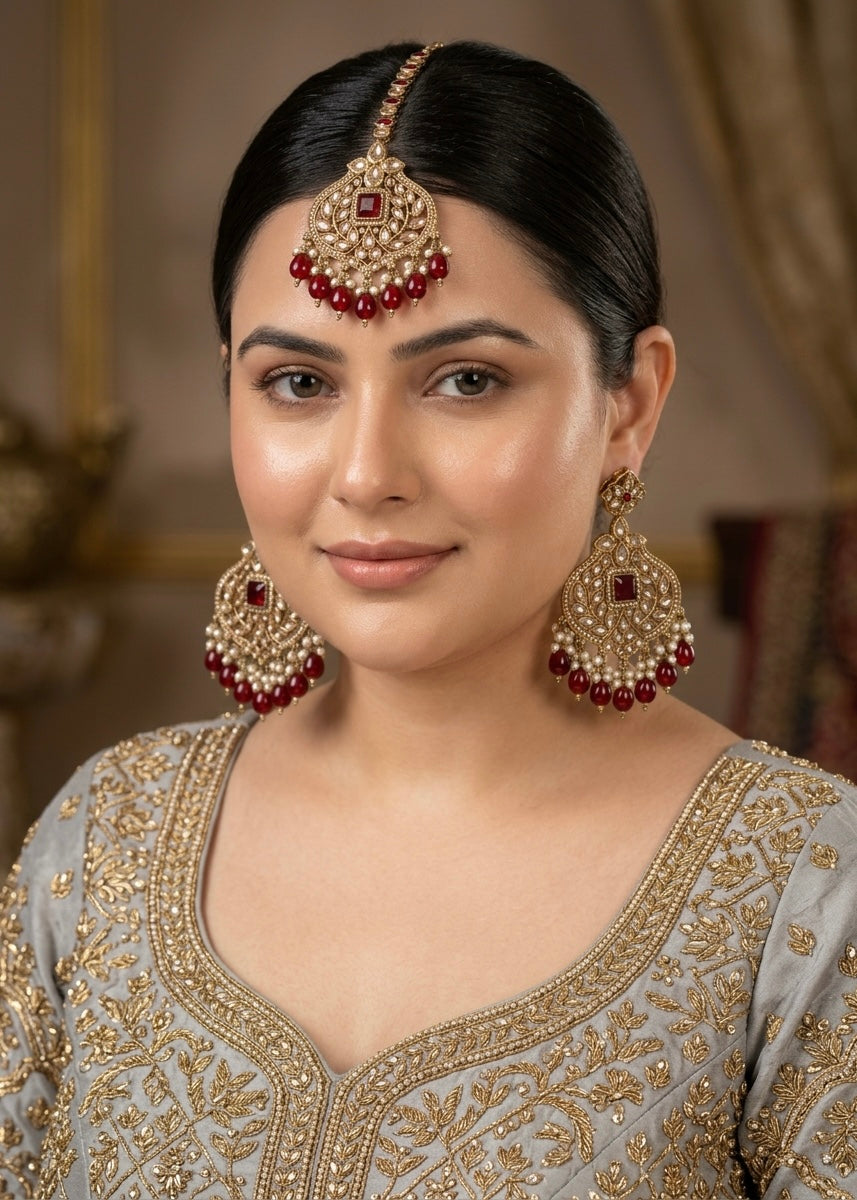 Deep Maroon Jhumka Set with Antique Finish