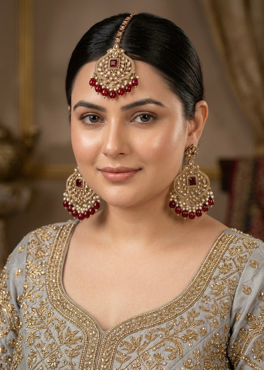Deep Maroon Jhumka Set with Antique Finish