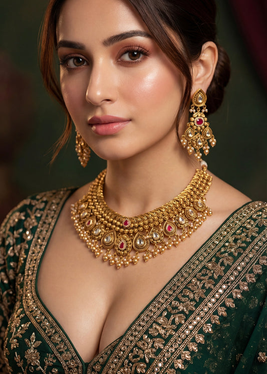 Kundan Heritage Meenakari Necklace Set/ South Indian Necklace Set/ Indian Choker Set/ Indian Gold Plated Jewelry/ Real Gold Look Necklace Set