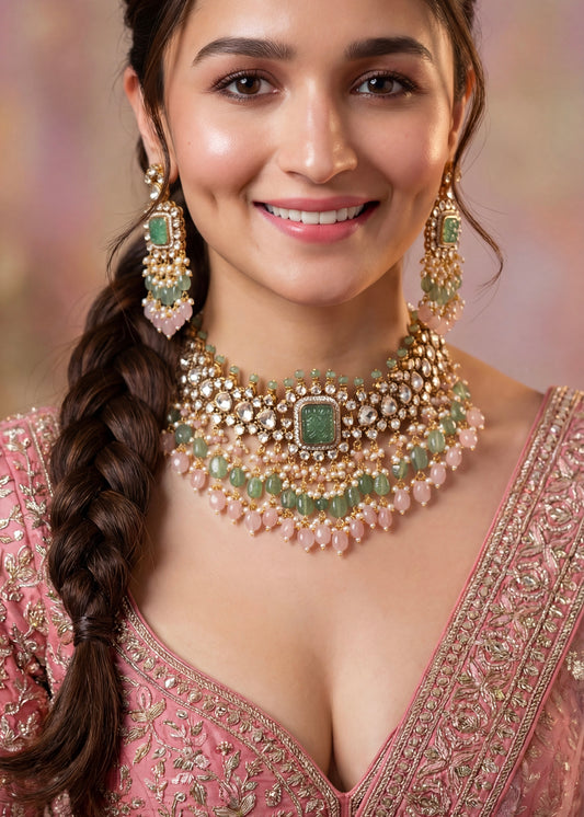 Pastel Kundan Bridal Choker Set/ Uncut Kundan Necklace/ High Quality Jewelry/ Bollywood Style Necklace/ Mint/ Sage/ Green/ Pink/ Pista