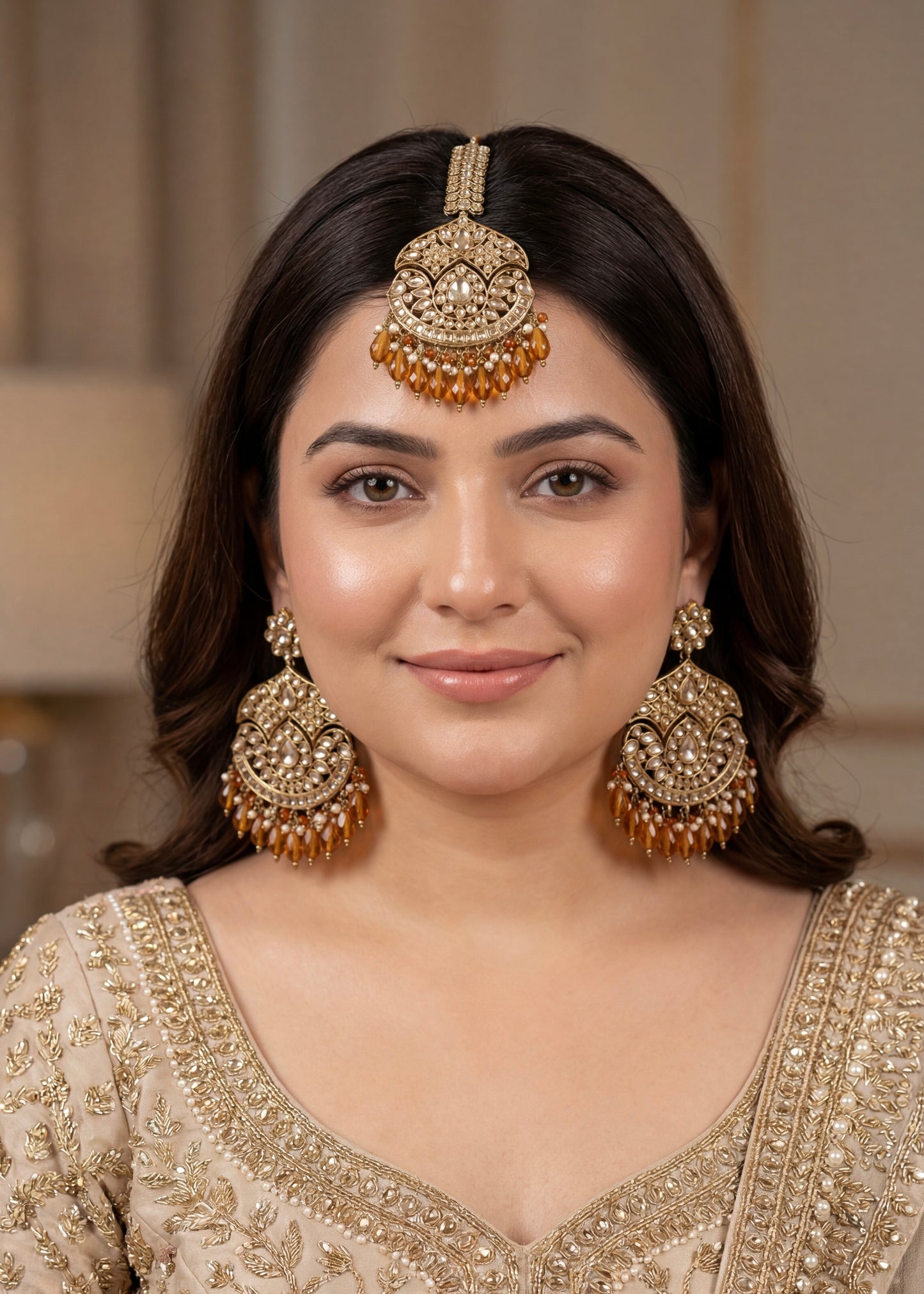 Rustic Sunset Jhumka Set with Orange Accents