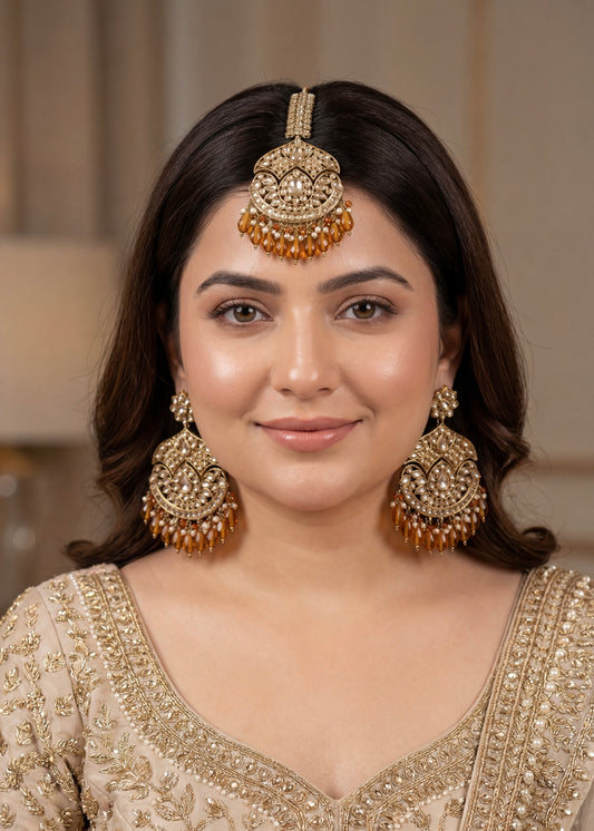 Rustic Sunset Jhumka Set with Orange Accents
