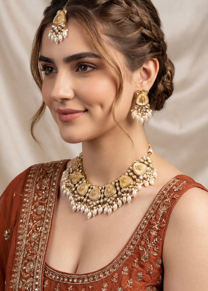 Antique Kundan Pearl Jewelry Necklace Set