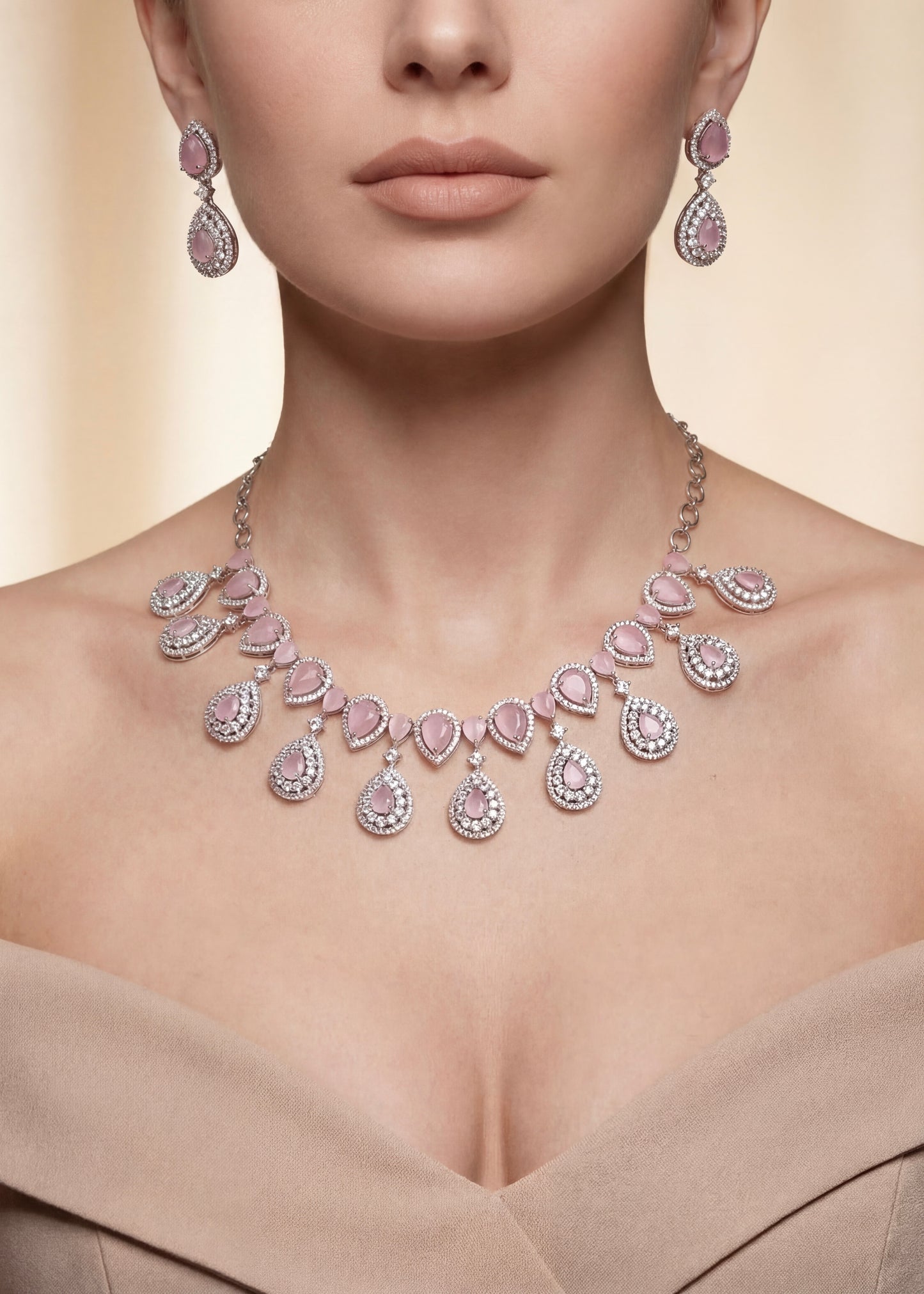 Blush Pink Statement AD Necklace Set
