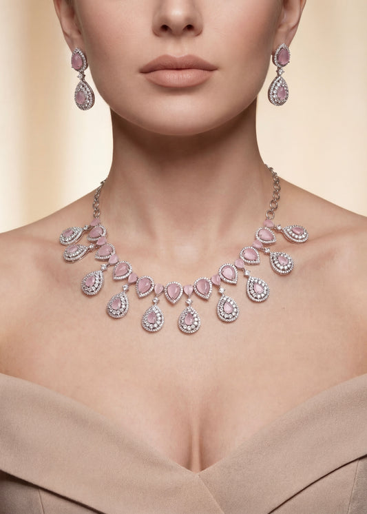 Blush Pink Statement AD Necklace Set