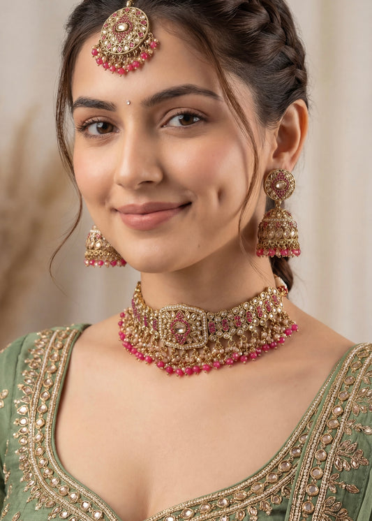 Ruby Glow Maharani Choker Set