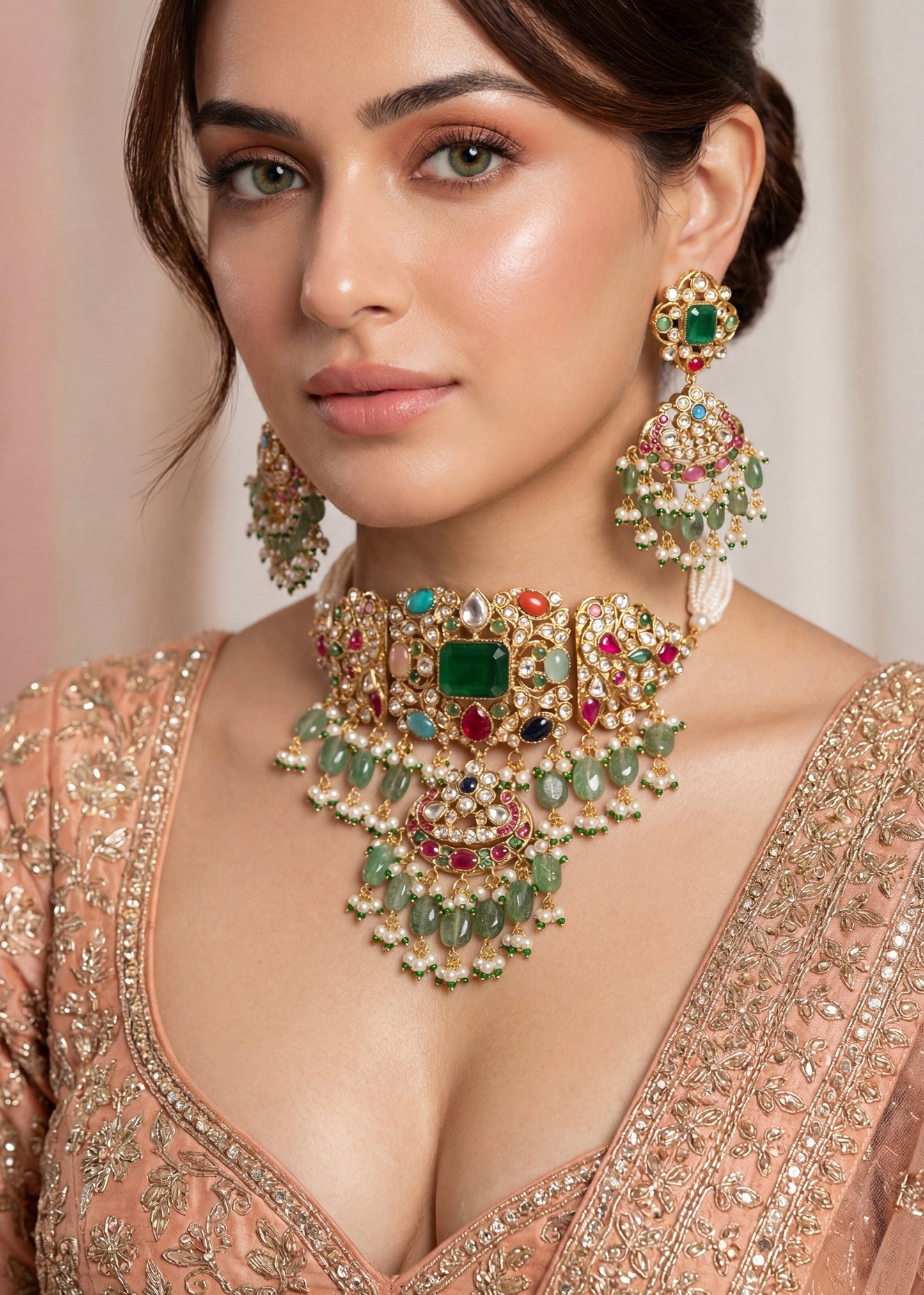 Premium Quality Kundan Necklace Set/ Indian Jewelry/ Indian Bridal Set/ Bridal Jwelery/ Mint/ Green/ Ruby
