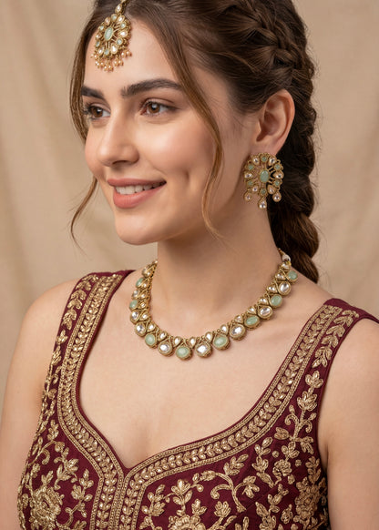 Classic glow Teal Kundan Necklace Set