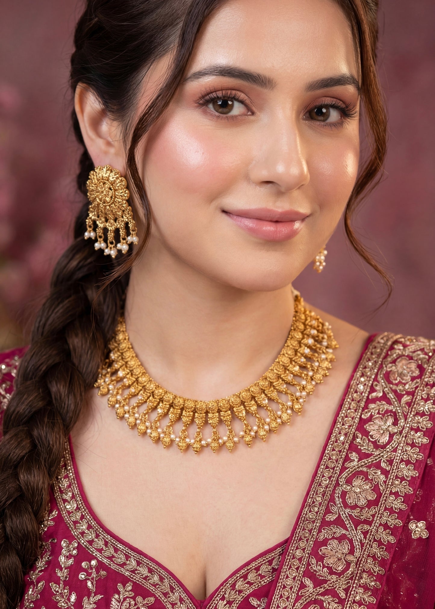Premium Quality Gold Plated Statement Choker Set/ Indian Gold Plated Jewelry/ Traditional Jewelry/ Real Gold Look Necklace Set