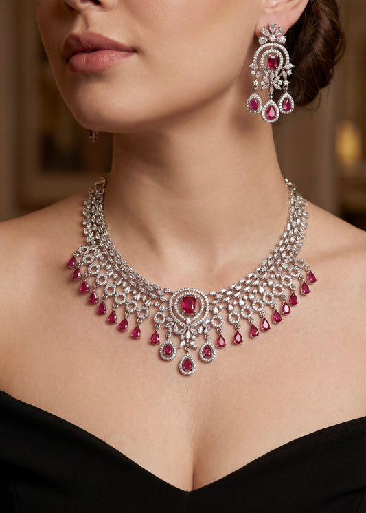 Ruby Crystal Elegance AD Necklace Set